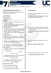 7. Sınıf Tam Sayı Problemleri Sayfa 1