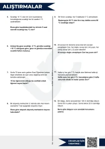 7. Sınıf Tam Sayı Problemleri Sayfa 2